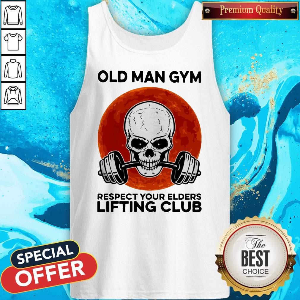 Skull Old Man Gym Respect Your Elders Lifting Club Moon Shirt - Image 4