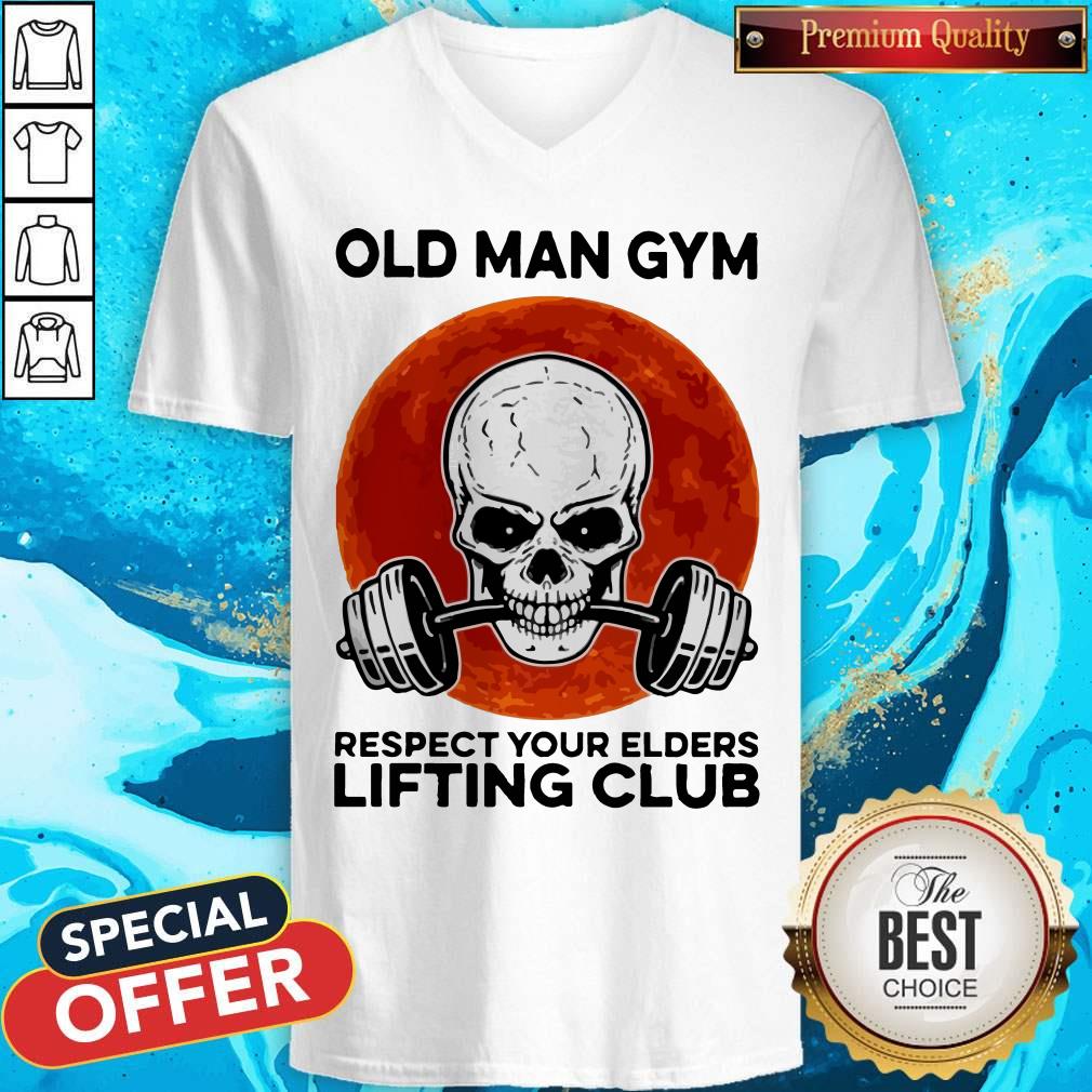 Skull Old Man Gym Respect Your Elders Lifting Club Moon Shirt - Image 2