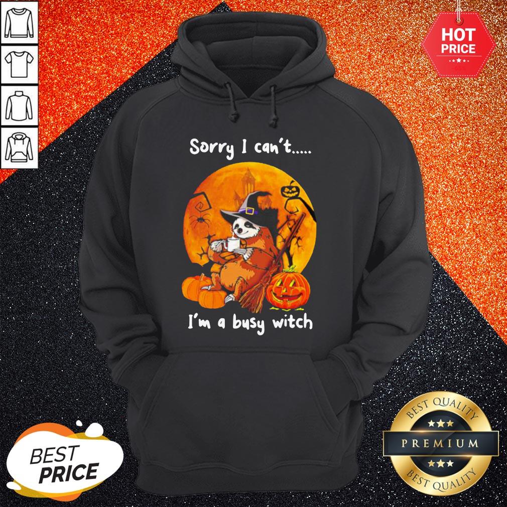 Sloth Coffee Sorry I Can't I'm A Busy Witch Halloween Shirt - Image 4