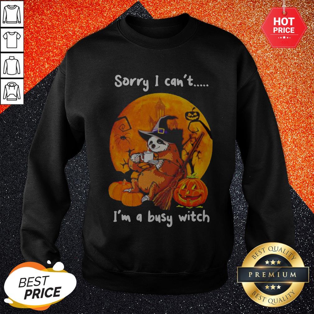 Sloth Coffee Sorry I Can't I'm A Busy Witch Halloween Shirt - Image 3