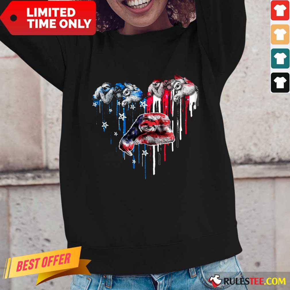 Sloth Heart American Flag Shirt - Image 2