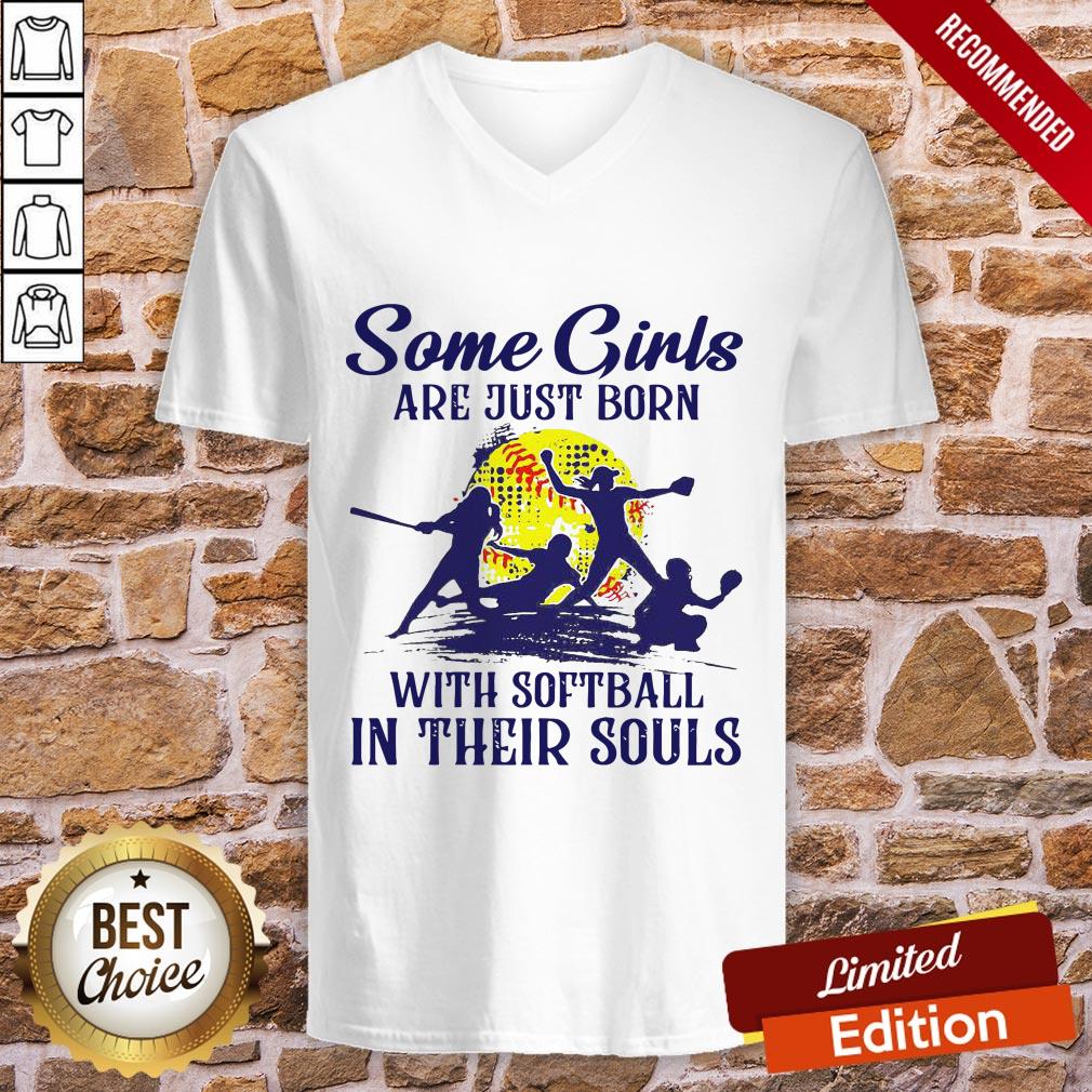 Some Girls Are Just Born With Softball In Their Souls Shirt - Image 2