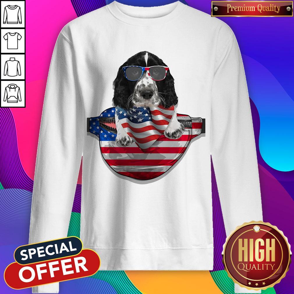 Springer Spaniel Waist Pack Flag American Flag Independence Day Shirt - Image 2