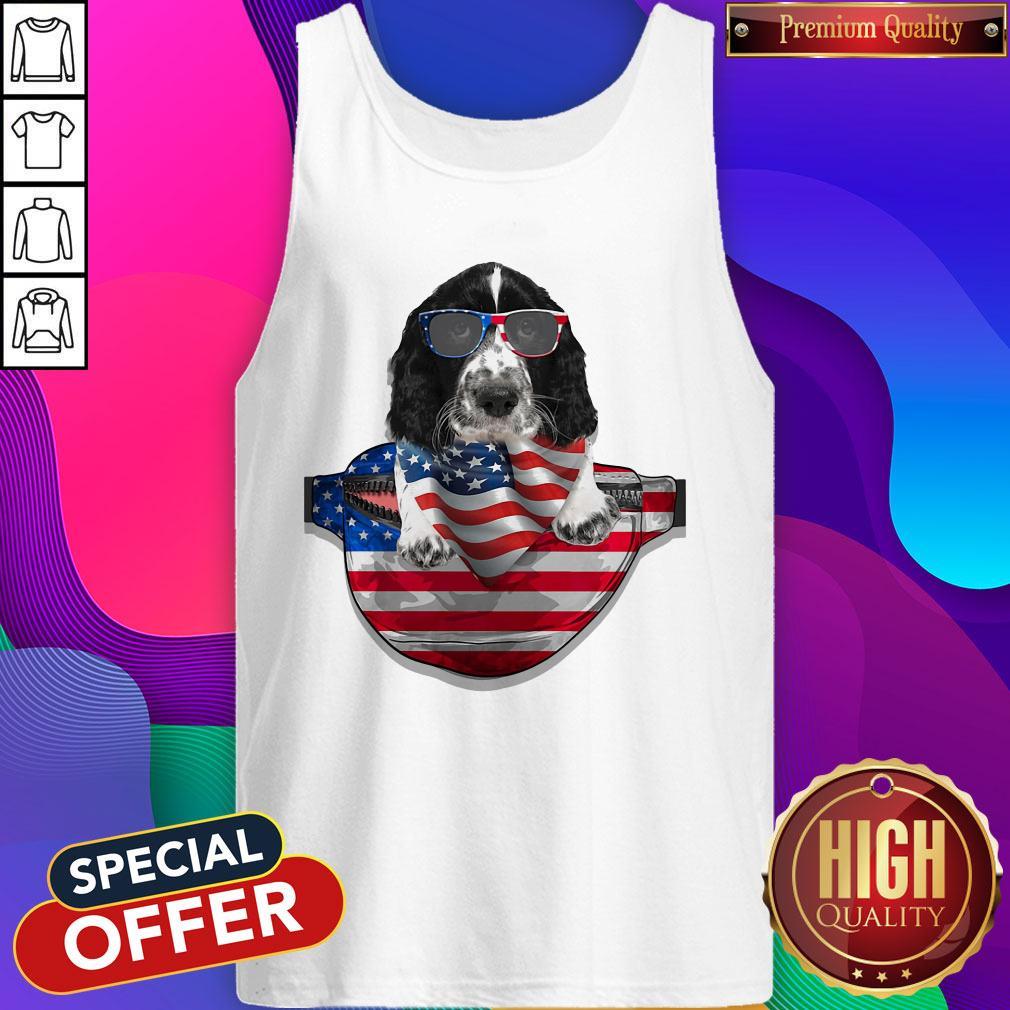 Springer Spaniel Waist Pack Flag American Flag Independence Day Shirt - Image 4