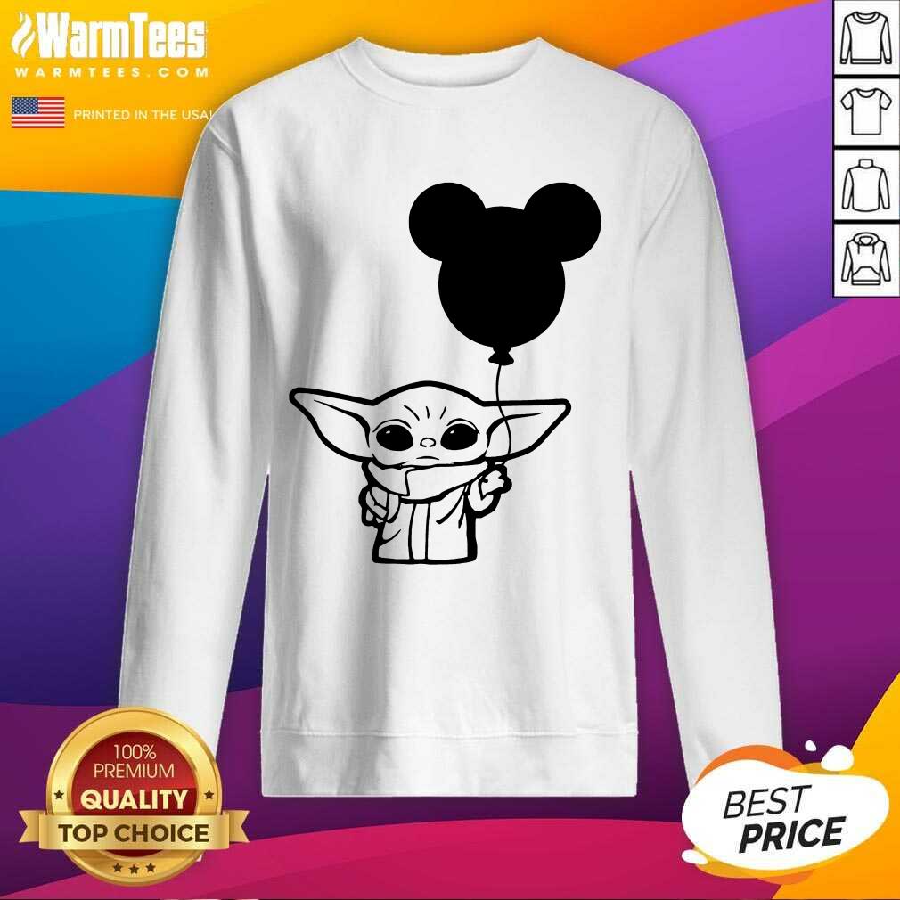 Star Wars Baby Yoda Holding Balloon Mickey Mouse Shirt - Image 4