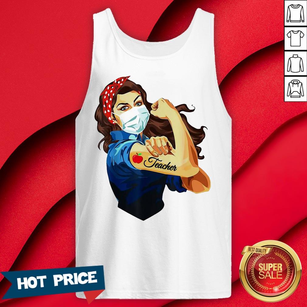 Strong Girl Mask Teacher Tattoos Coronavirus Shirt - Image 2