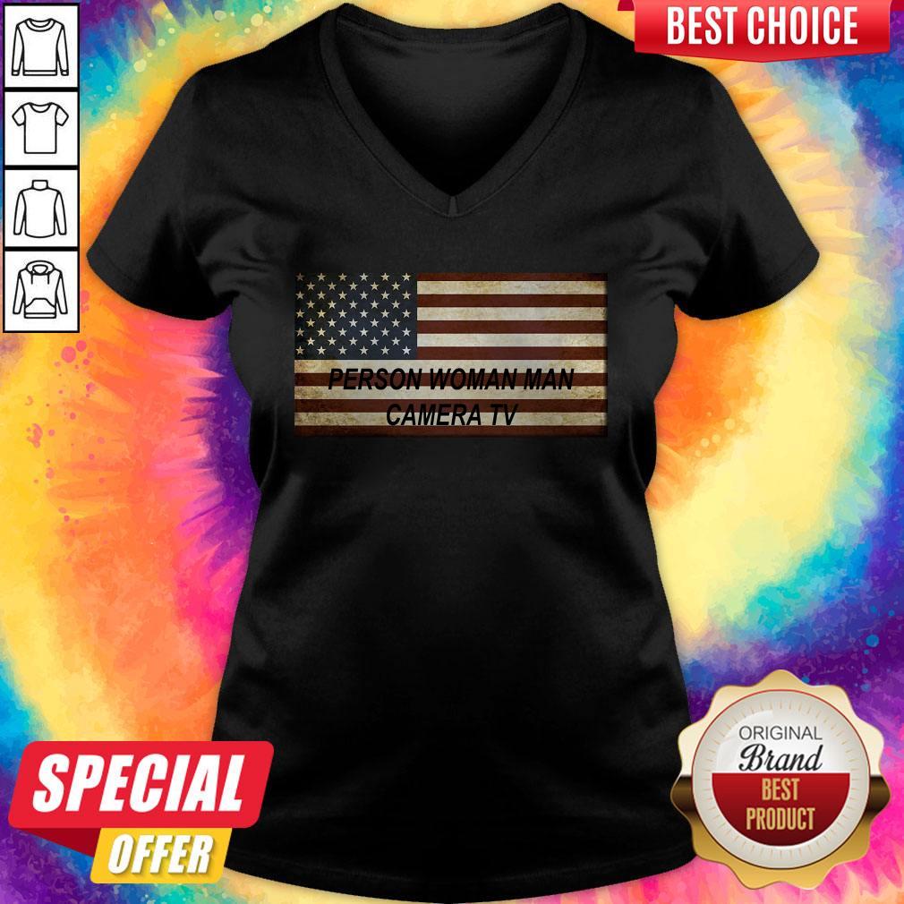 Stunning Person Woman Man Camera TV American Flag Shirt - Image 2
