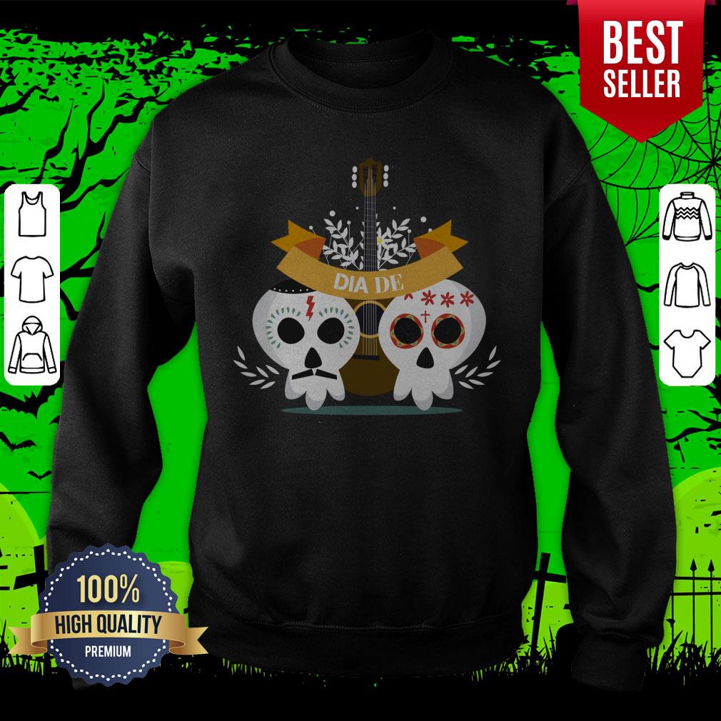 Sugar Skull Couple Guitar Day Of The Dead Shirt - Image 2