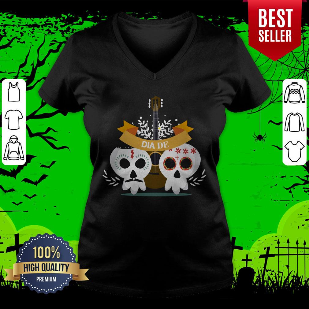 Sugar Skull Couple Guitar Day Of The Dead Shirt - Image 4