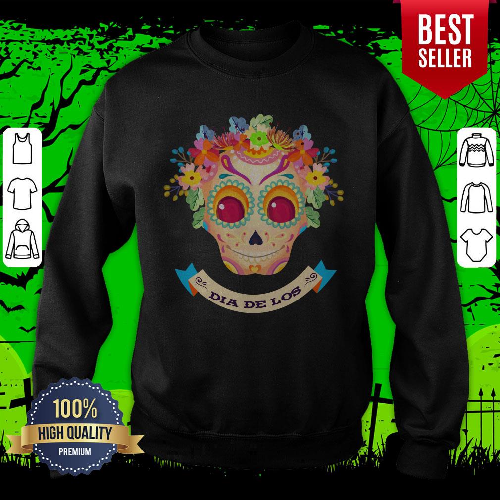 Sugar Skull Flower Dia De Los Muertos Shirt - Image 2