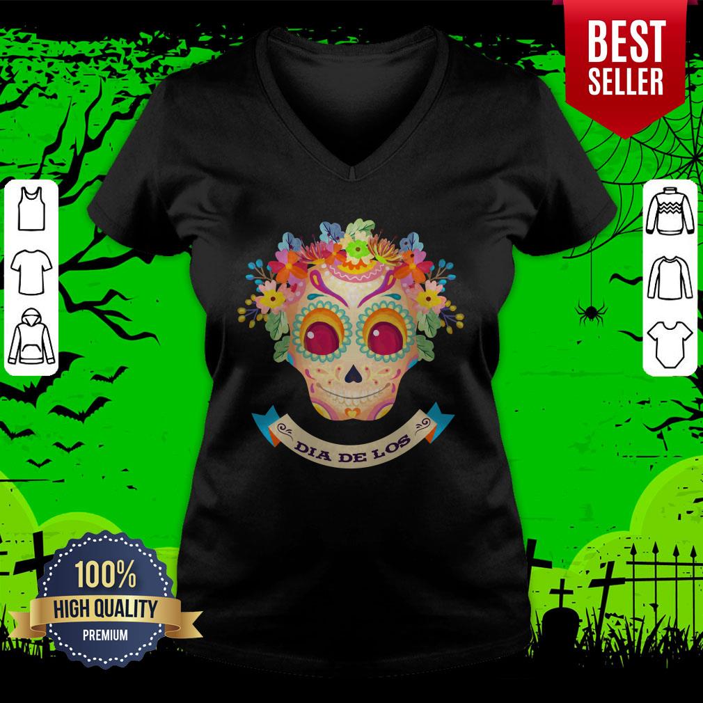 Sugar Skull Flower Dia De Los Muertos Shirt - Image 3