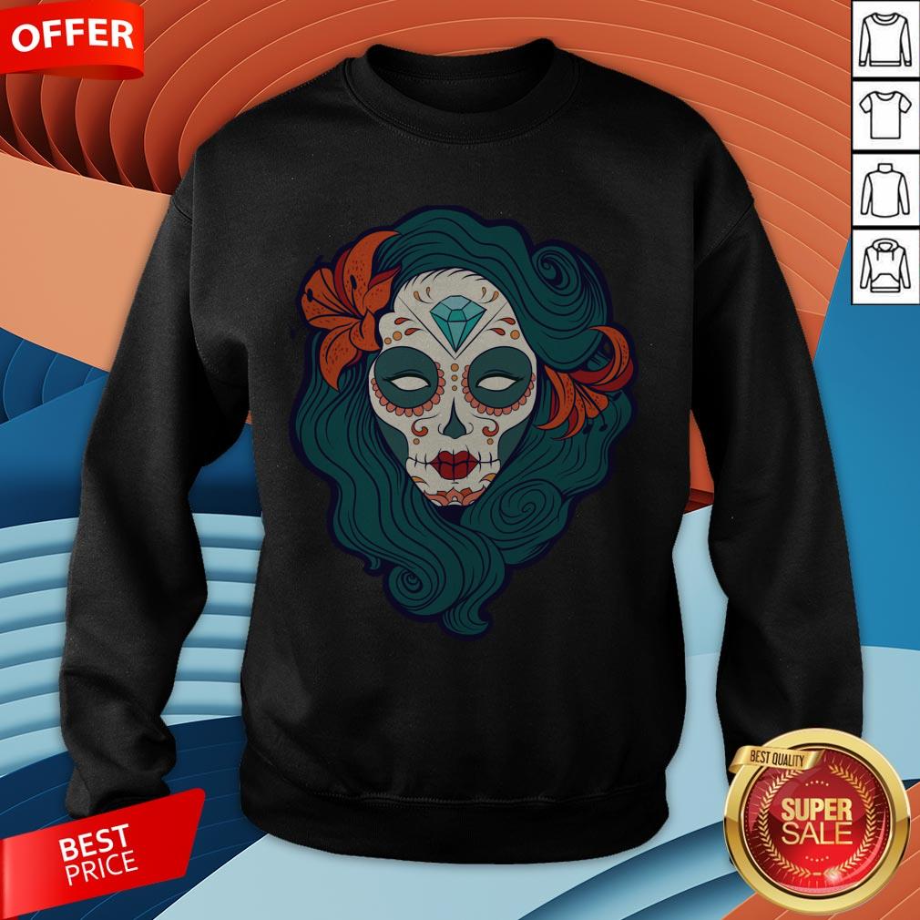 Sugar Skull Girl Day Of The Dead Dia De Muertos Shirt - Image 4