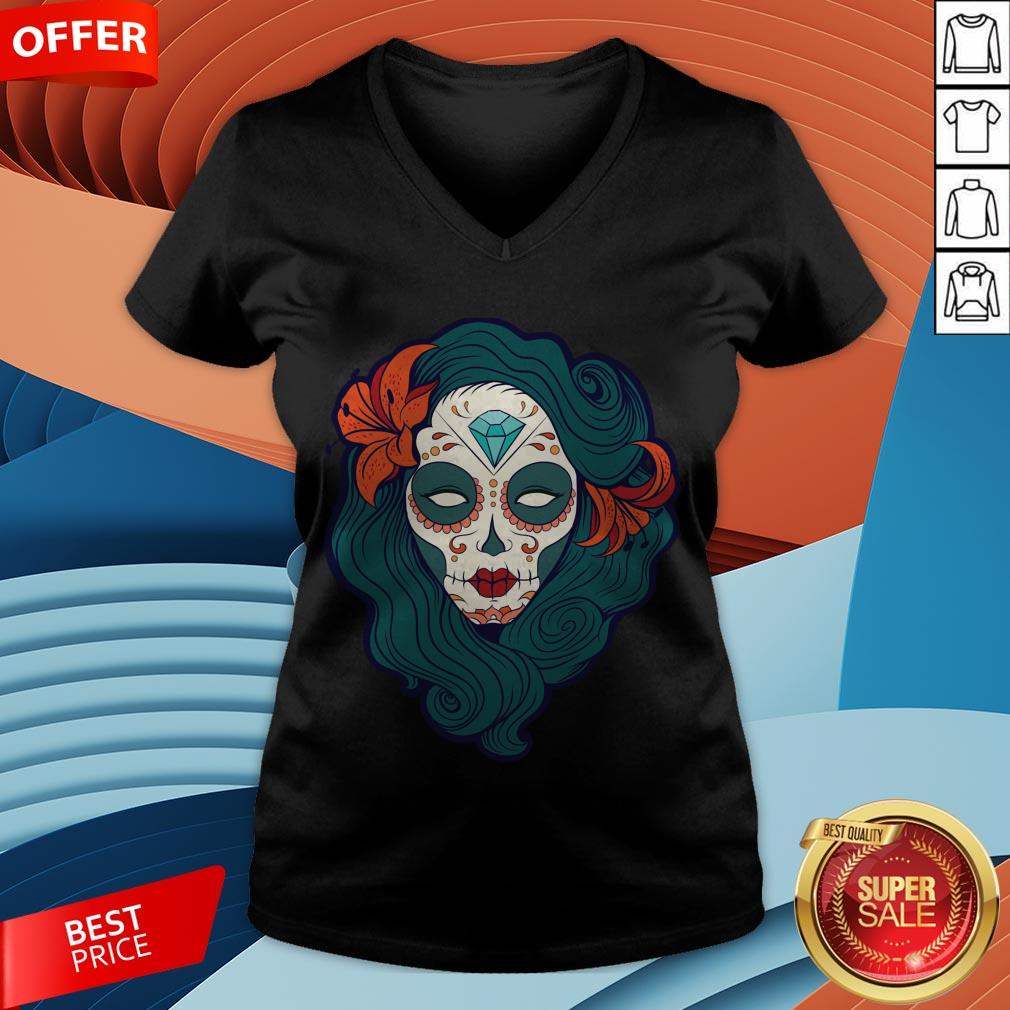 Sugar Skull Girl Day Of The Dead Dia De Muertos Shirt - Image 2