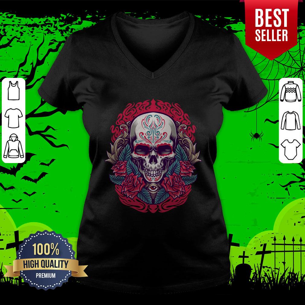 Sugar Skull Rose Eye Day Of The Dead Shirt - Image 4