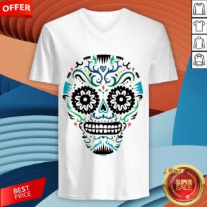 Alternative view of Sugar Skull SF Multi Om White Day Dead Dia De Muertos Shirt