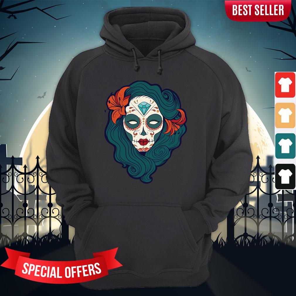 Sugar Skull Woman Day Dead Dia De Los Muertos Shirt - Image 5
