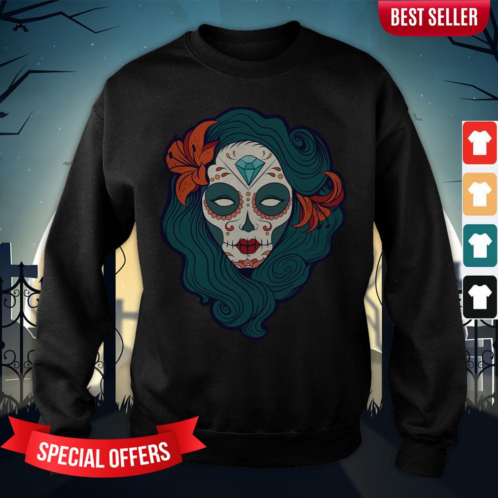 Sugar Skull Woman Day Dead Dia De Los Muertos Shirt - Image 4