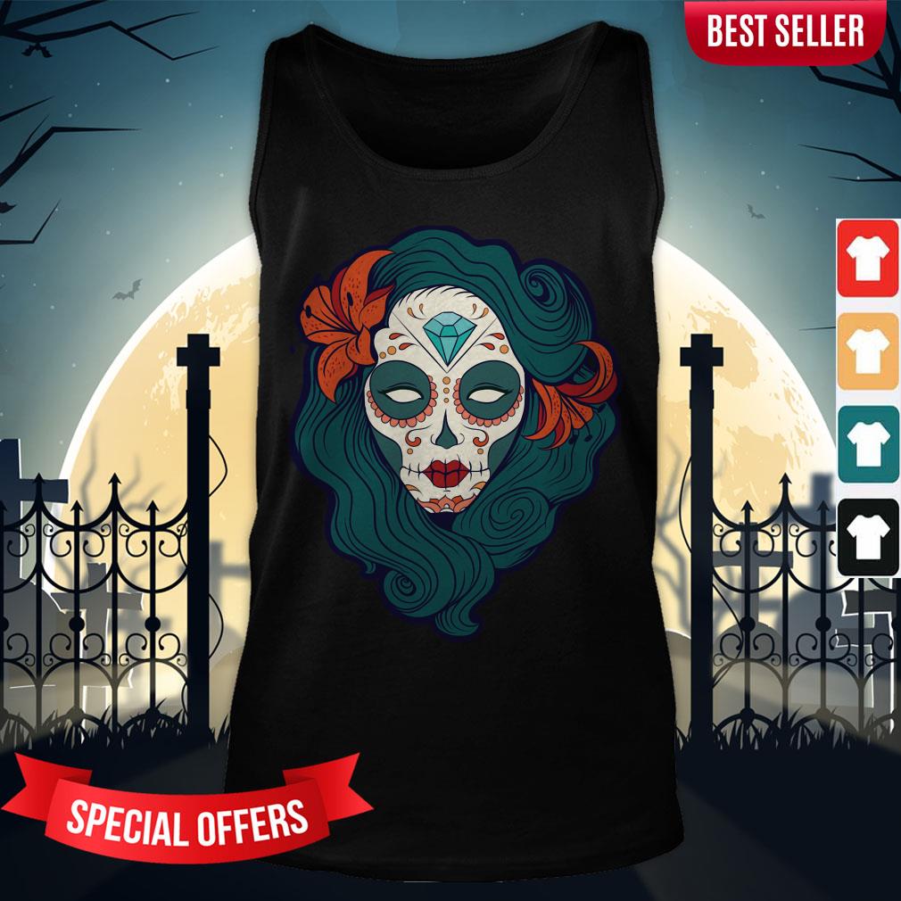 Sugar Skull Woman Day Dead Dia De Los Muertos Shirt - Image 3