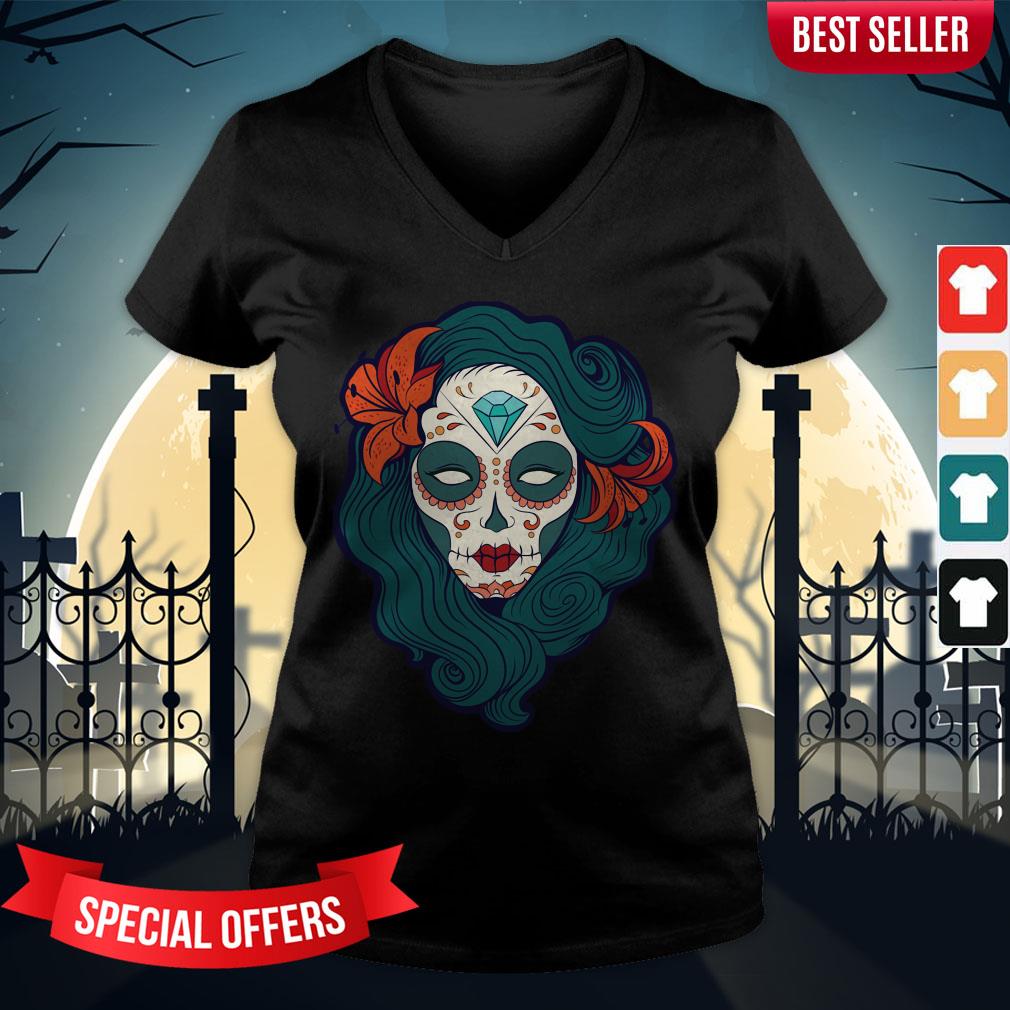 Sugar Skull Woman Day Dead Dia De Los Muertos Shirt - Image 2
