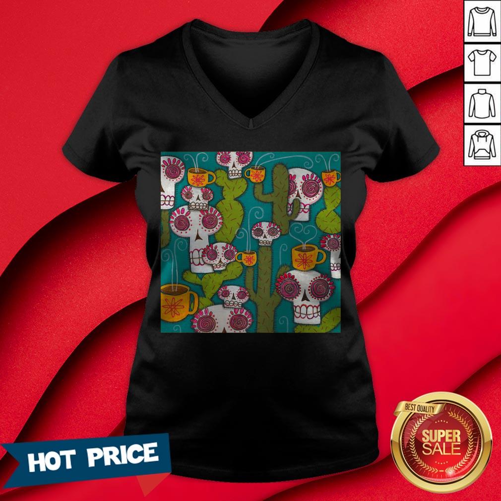 Sugar Skulls Cacti And Atomic Coffee Day Of The Dead T-Shirt - Image 3