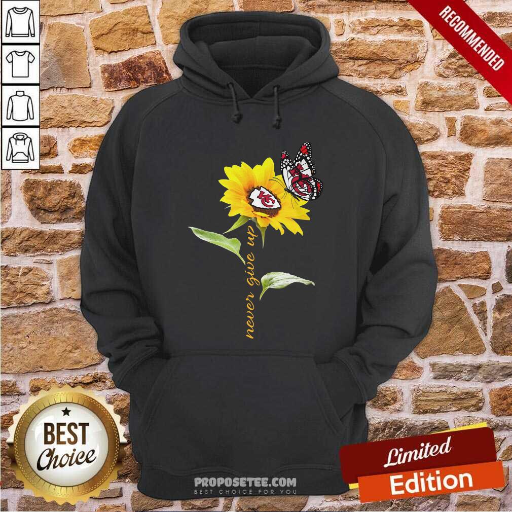 Sunflower And Butterfly Kansas City Chiefs Football Never Give Up Shirt - Image 2