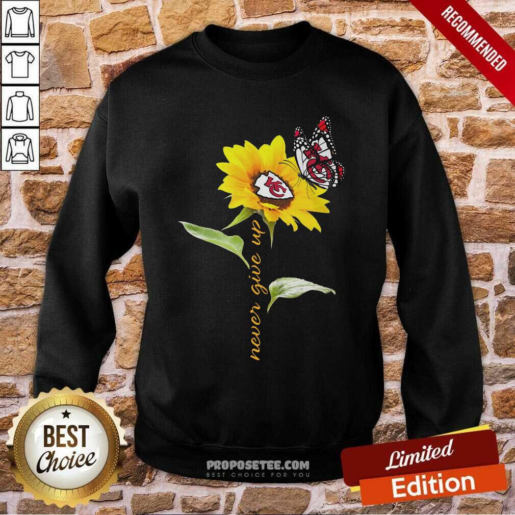 Sunflower And Butterfly Kansas City Chiefs Football Never Give Up Shirt - Image 4