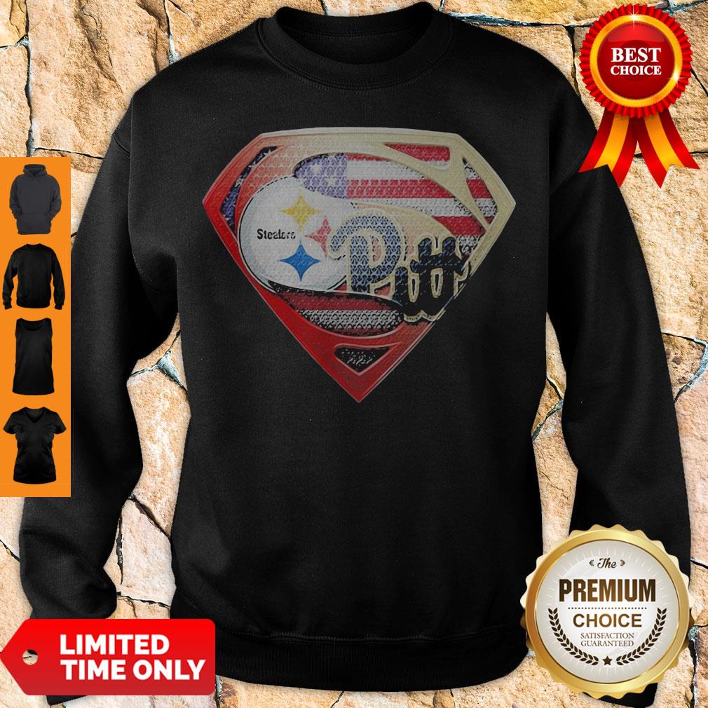 Superman Pittsburgh Steelers Vs Pittsburgh Penguins American Flag Independence Day Shirt - Image 4