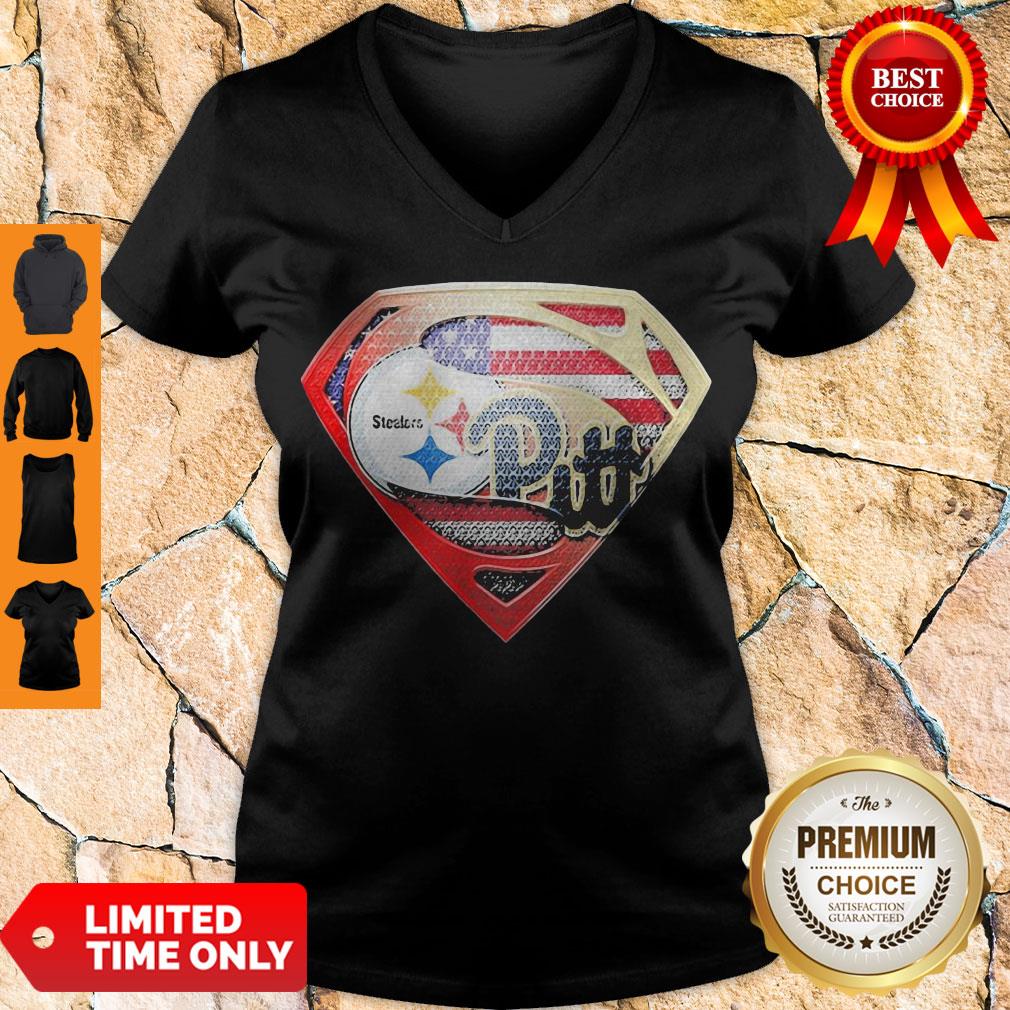 Superman Pittsburgh Steelers Vs Pittsburgh Penguins American Flag Independence Day Shirt - Image 2