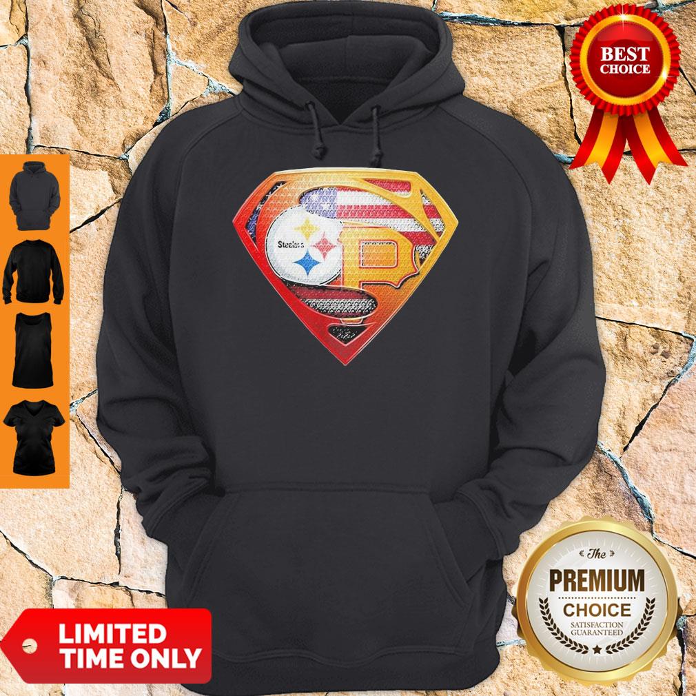 Superman Pittsburgh Steelers Vs Pittsburgh Pirates Cap American Flag Independence Day Shirt - Image 5
