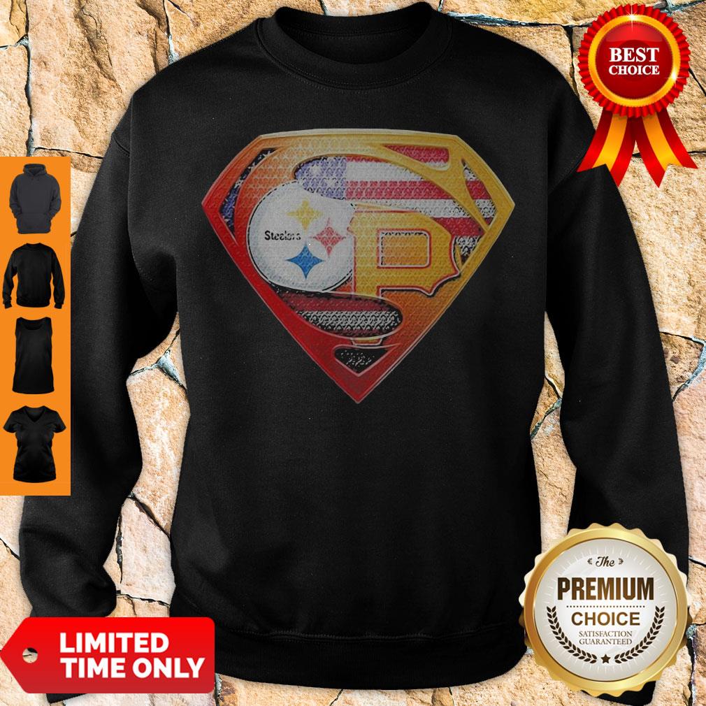 Superman Pittsburgh Steelers Vs Pittsburgh Pirates Cap American Flag Independence Day Shirt - Image 4