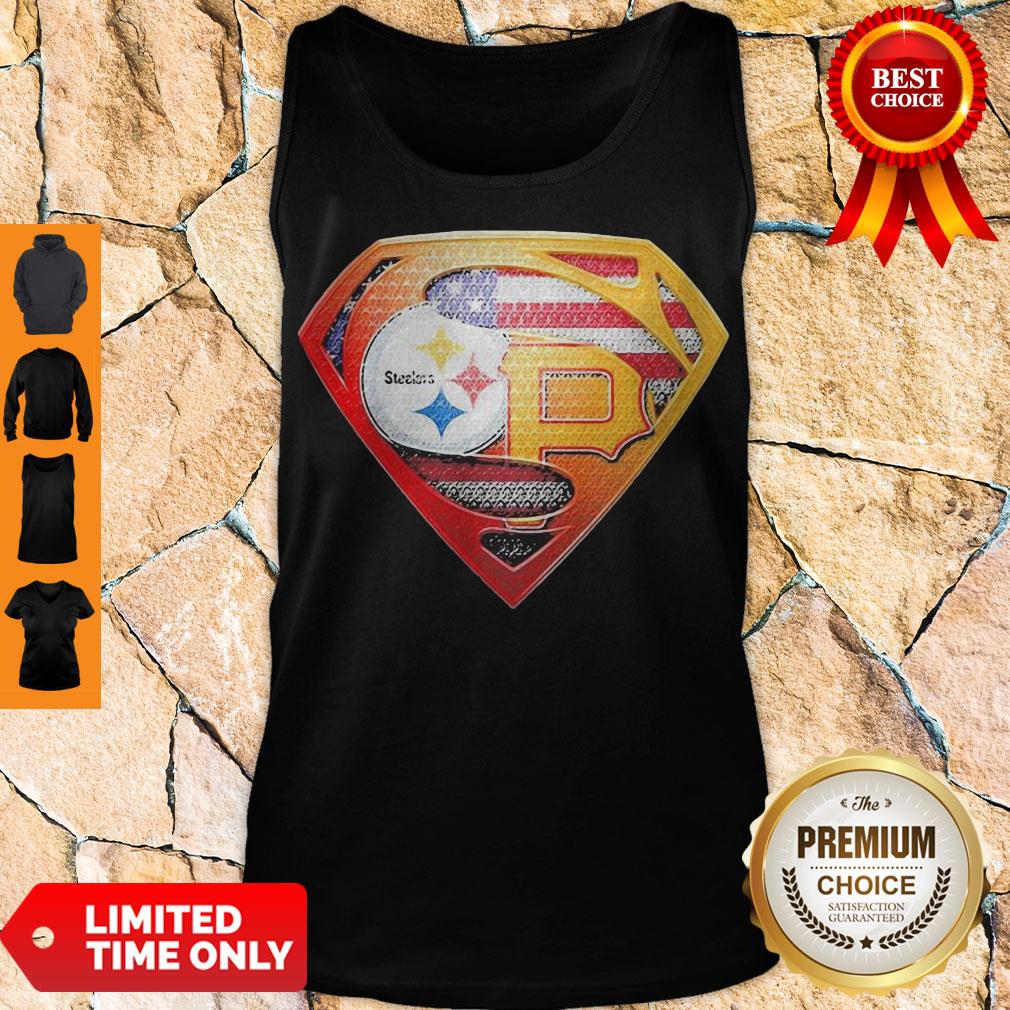 Superman Pittsburgh Steelers Vs Pittsburgh Pirates Cap American Flag Independence Day Shirt - Image 3