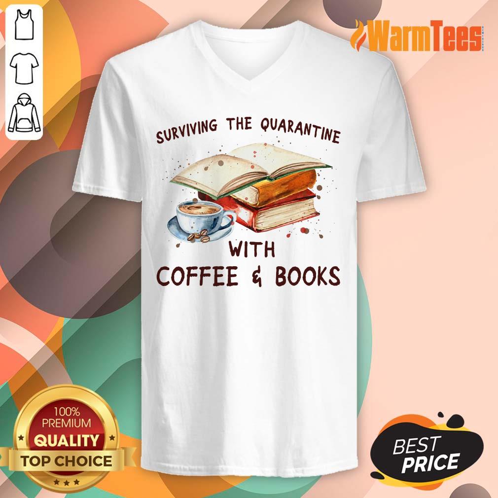 Surviving The Quarantine With Coffee Books Shirt - Image 4