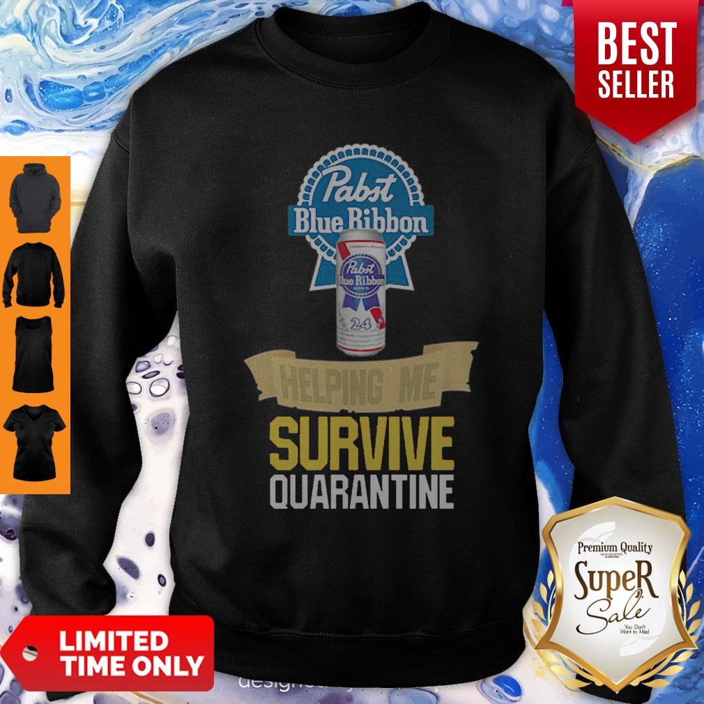 Pabst Blue Ribbon Helping Me Survive Quarantine Coronavirus Shirt - Image 2