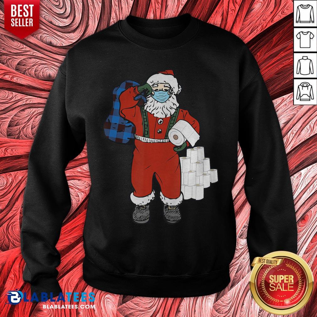 Funny Santa With Face Mask And Toilet Paper Christmas Shirt - Image 2