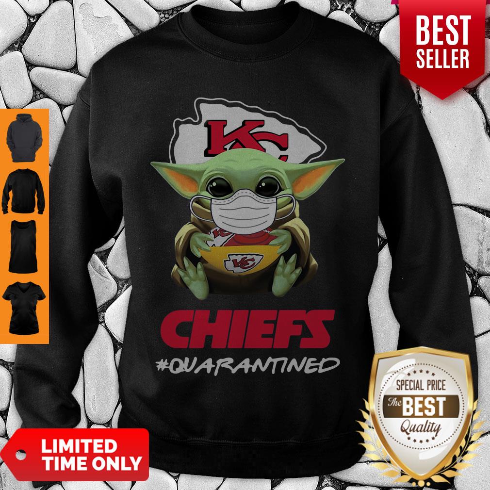 Official Baby Yoda Mask Kansas City Chiefs #Quarantined Coronavirus Shirt - Image 2