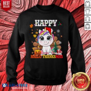 Alternative view of Cute Unicorn Happy Hallothanksmas Halloween Thanksgiving Christmas Shirt