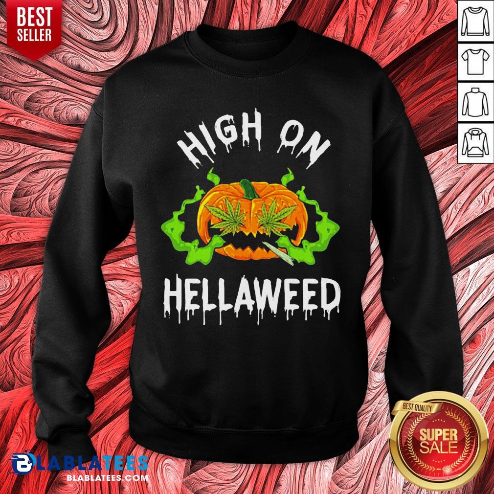 Funny Pumpkin High On Hellaweed Hallooween Shirt - Image 2