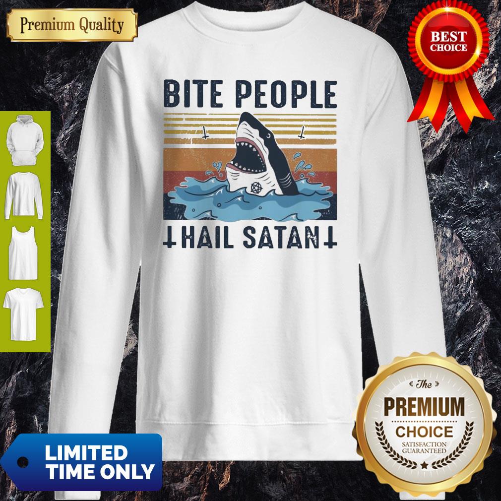Official Shark Bite People Hail Satan Vintage Shirt - Image 3