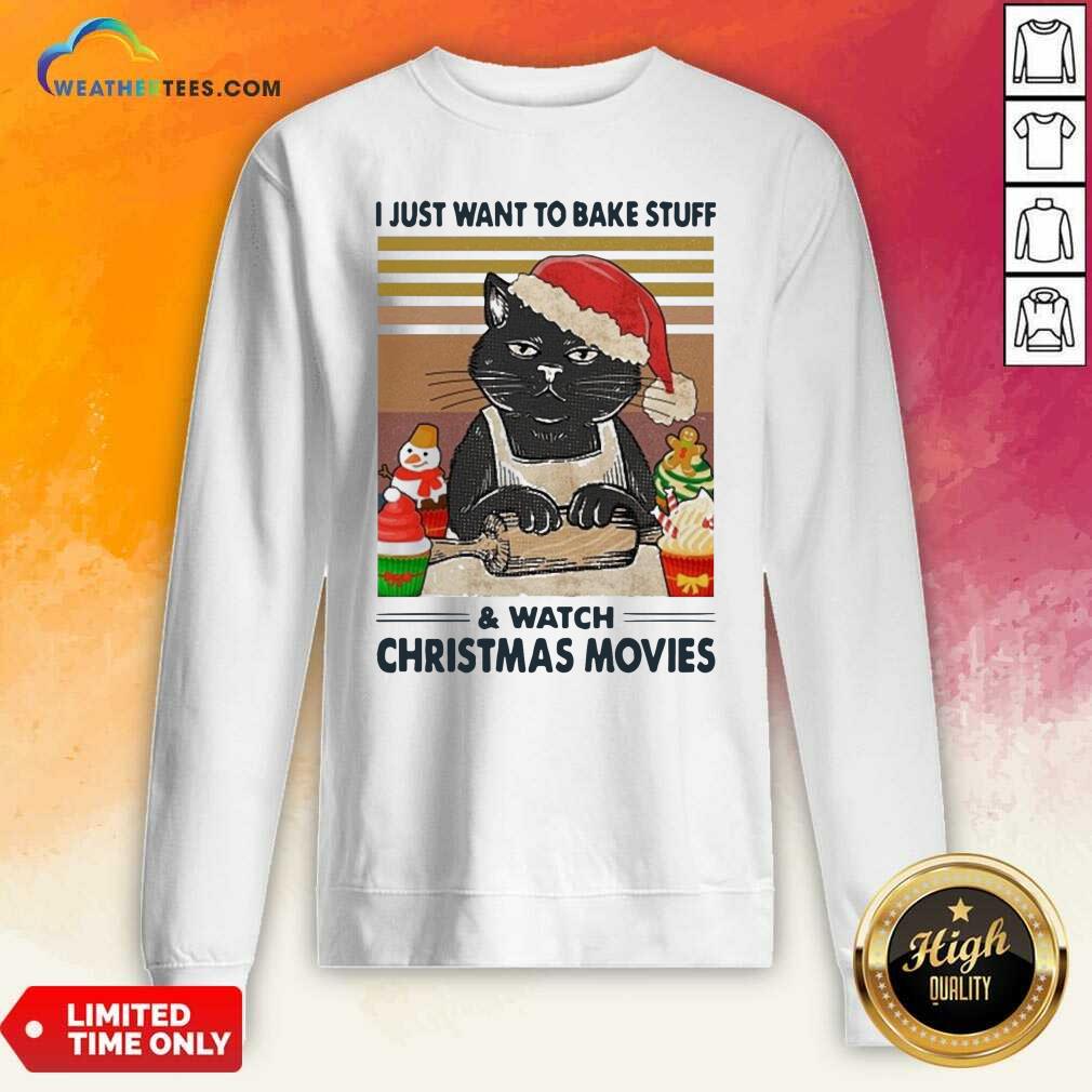 Lovely Black Cat I Just Want To Bake Stuff And Watch Christmas Movie Vintage Shirt - Image 2