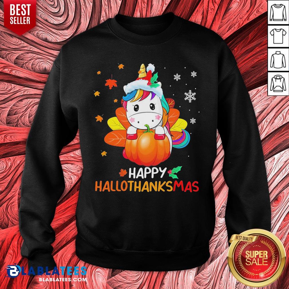 Cute Unicorn Happy Hallothanksmas Halloween Christmas Shirt - Image 2
