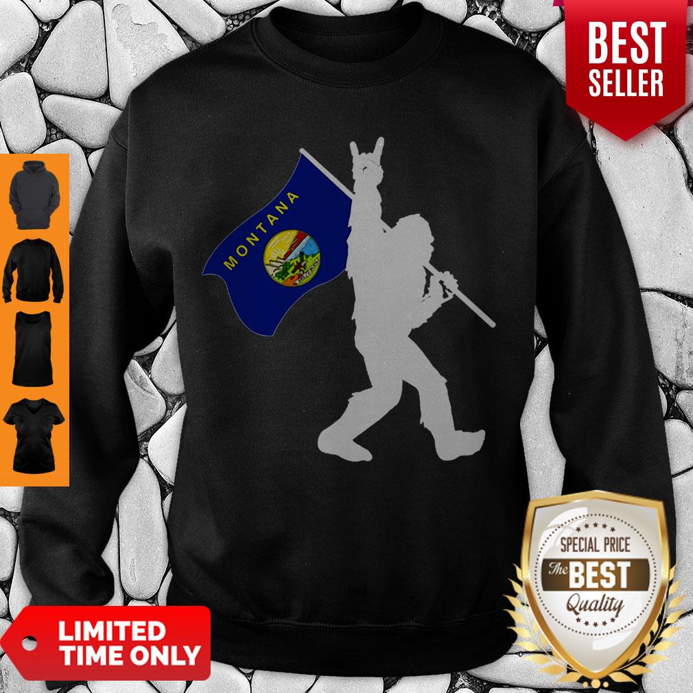 Pretty Bigfoot Middle Finger Montana State Flag Shirt - Image 5