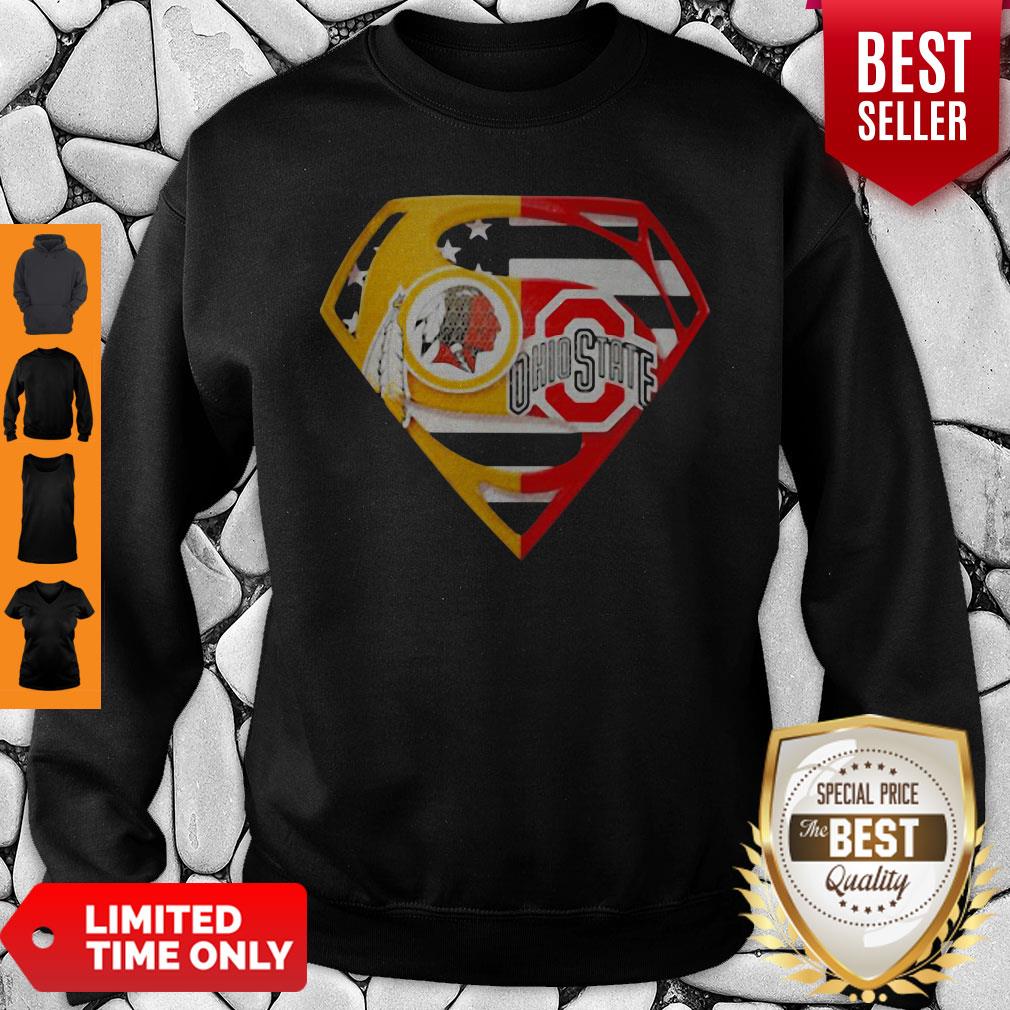 Superhero Washington Redskins And Ohio State Buckeyes Diamond American Flag Shirt - Image 5