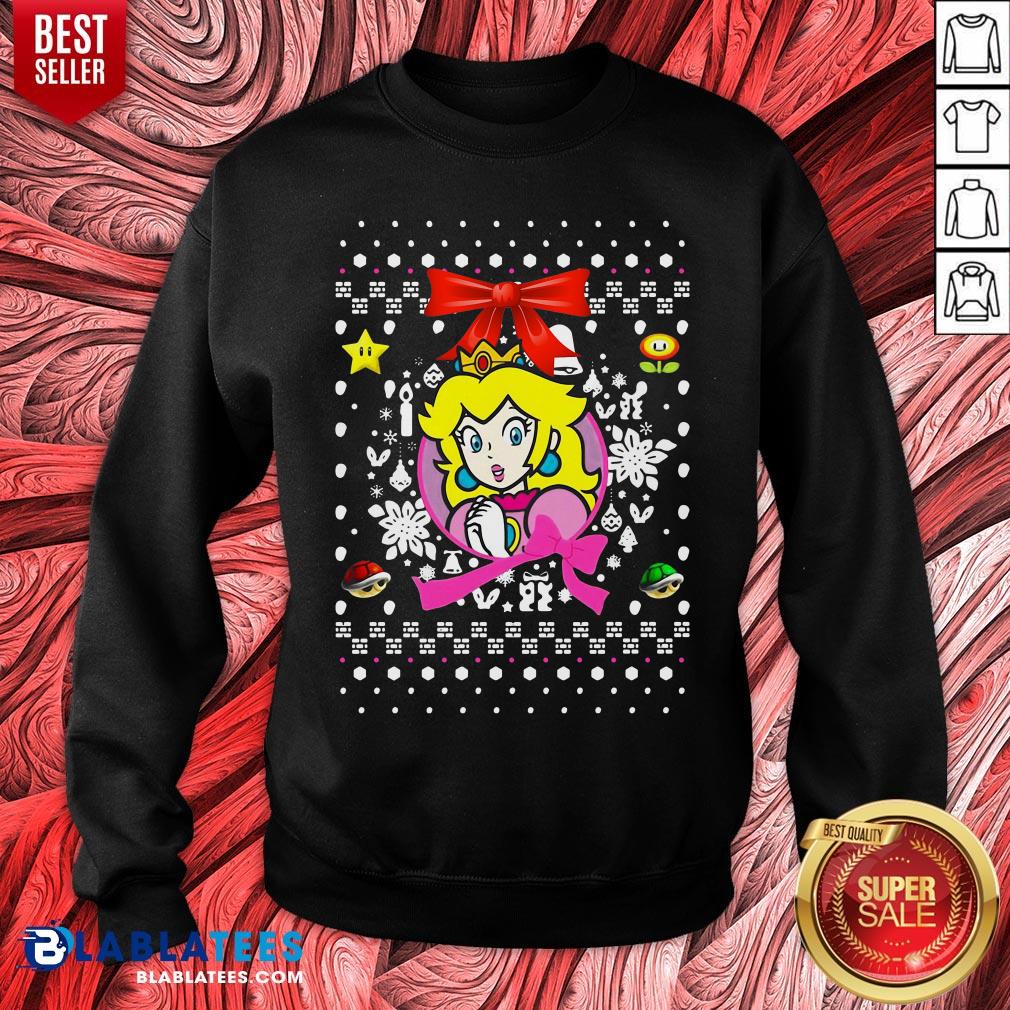 Lovely Junior's Nintendo Ugly Christmas Peach Wreath Shirt - Image 5