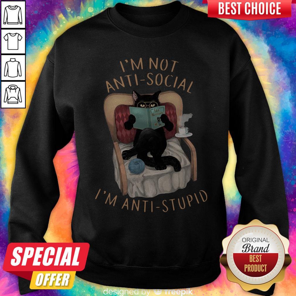 Sweet I'm Not Anti-Social I'm Anti Stupid Cat Drink Coffee Shirt - Image 4