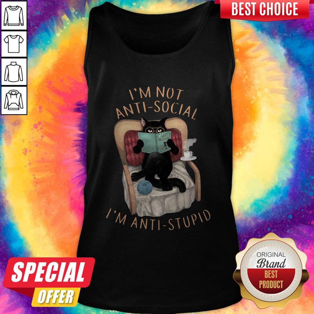Sweet I'm Not Anti-Social I'm Anti Stupid Cat Drink Coffee Shirt - Image 3