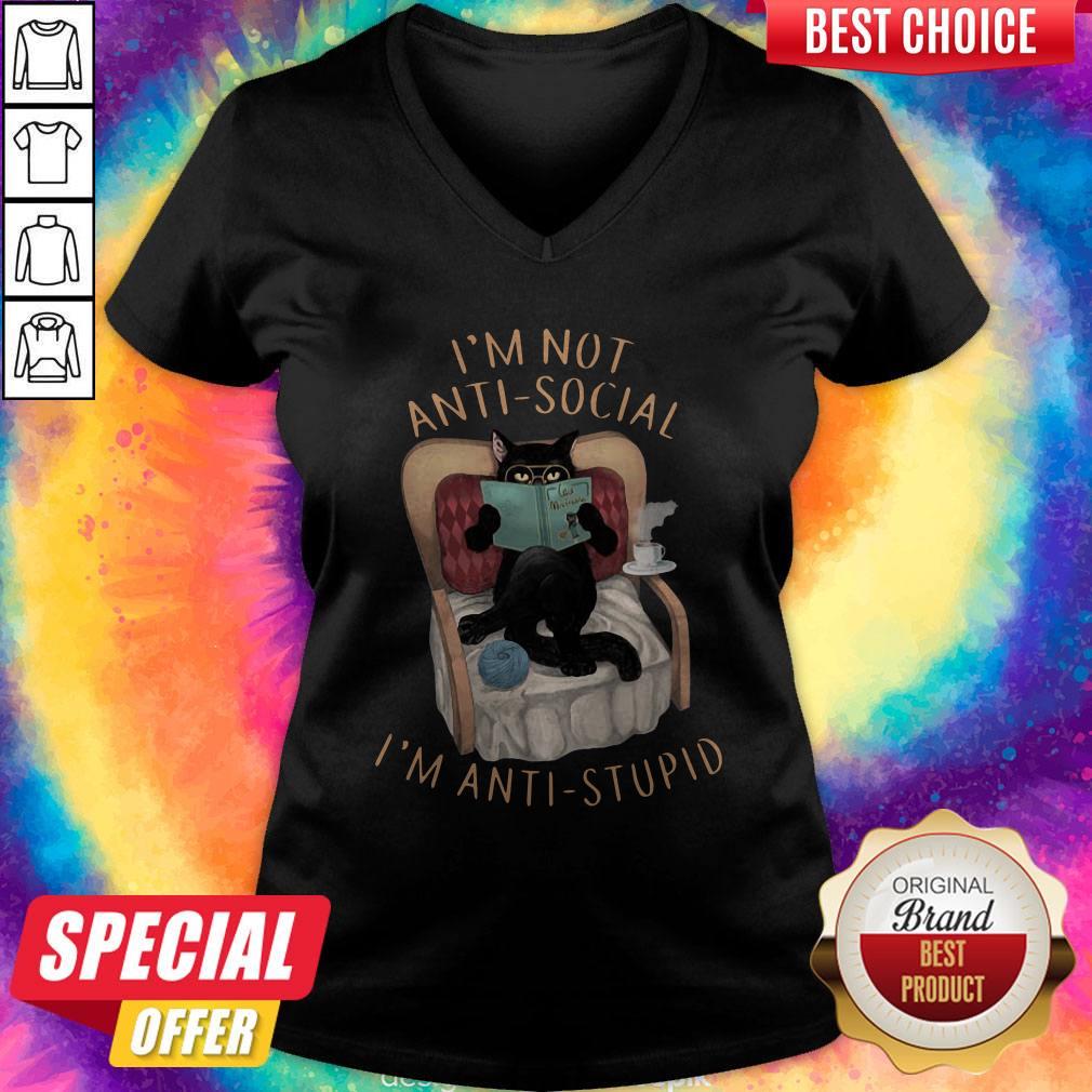 Sweet I'm Not Anti-Social I'm Anti Stupid Cat Drink Coffee Shirt - Image 2