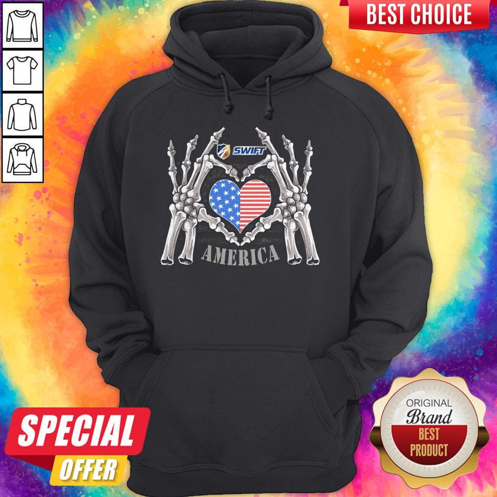 Swift Logo America USA Forever Skeleton Skull Bones Hand Shirt - Image 5