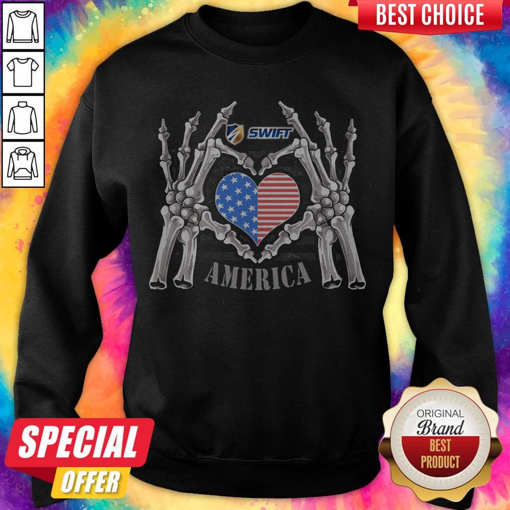 Swift Logo America USA Forever Skeleton Skull Bones Hand Shirt - Image 4