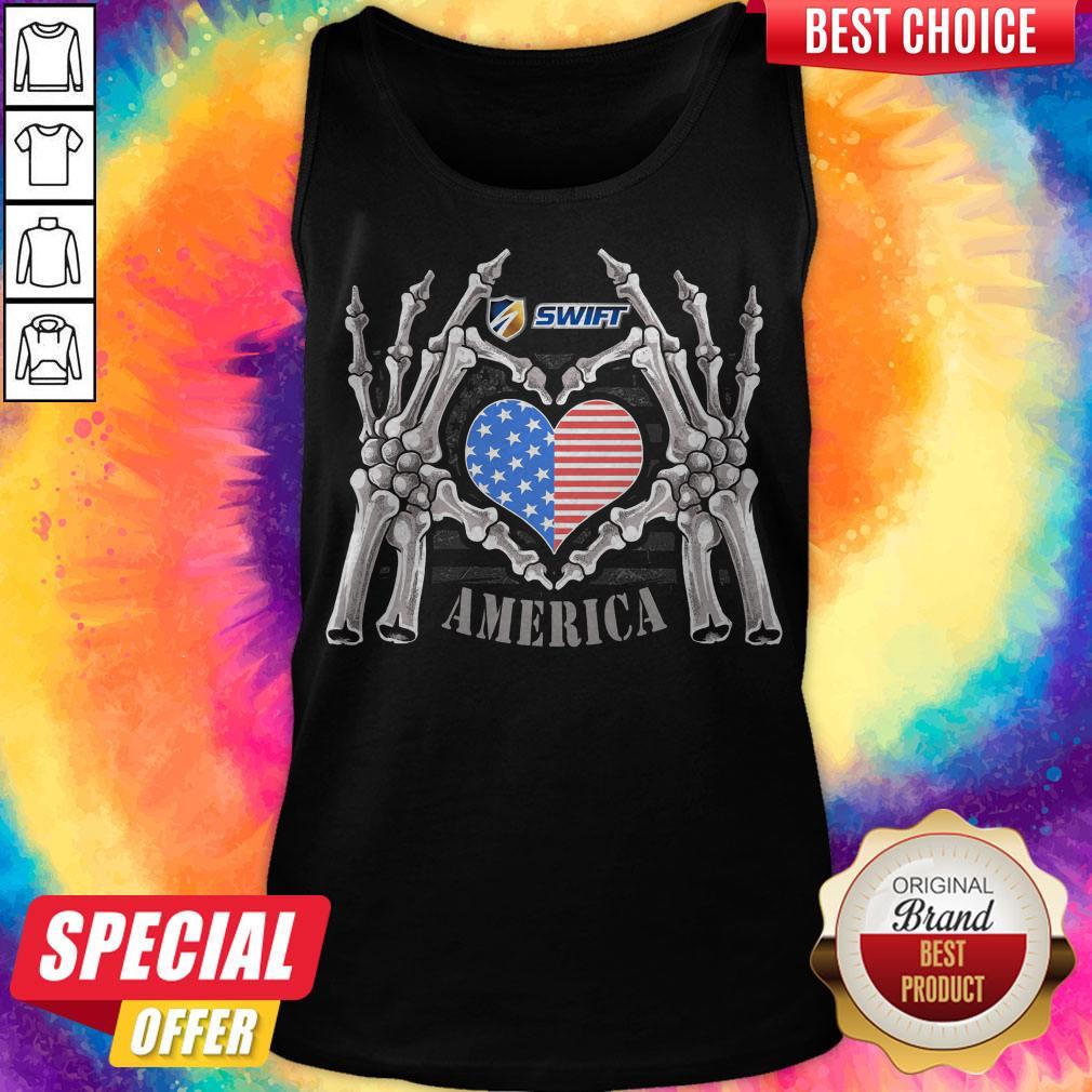 Swift Logo America USA Forever Skeleton Skull Bones Hand Shirt - Image 2