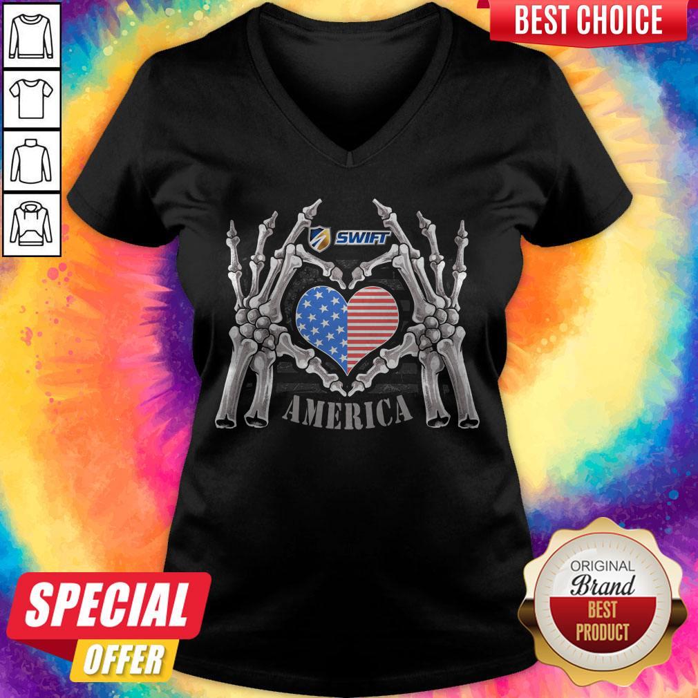 Swift Logo America USA Forever Skeleton Skull Bones Hand Shirt - Image 3